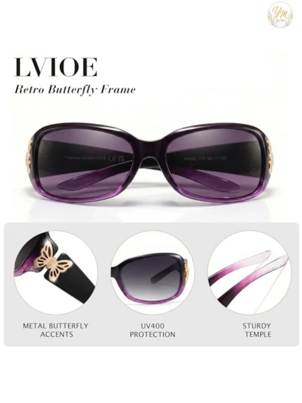 LVIOE Women's Polarized Butterfly Sunglasses UV400 Wrap Around Retro Shades